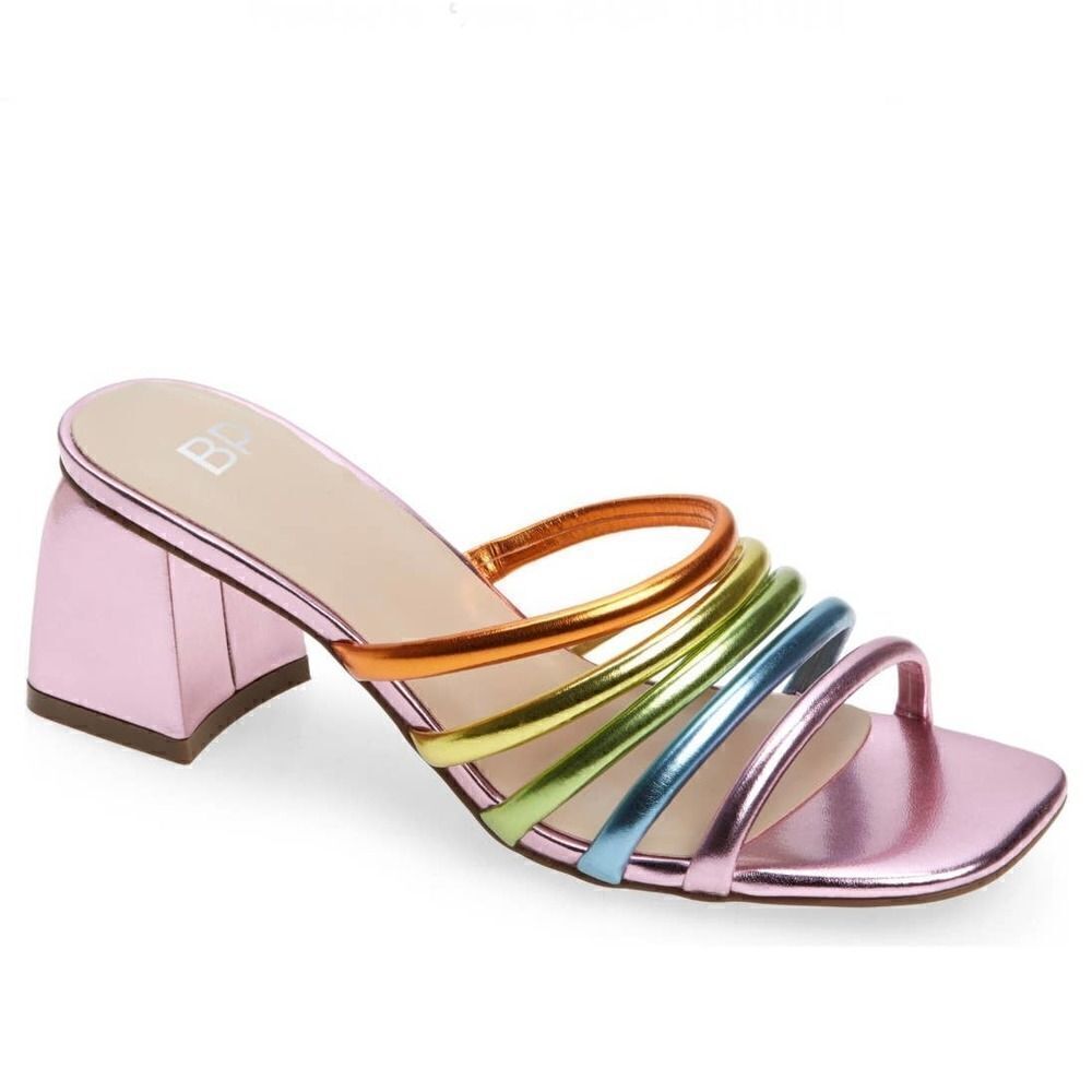 BE PROUD BY BP Fenix Rainbow Metallic Slide Sandals Size 6 NWT